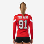 Custom Long Sleeve Cheerleading Jersey - Red V-Neck Practice Jersey