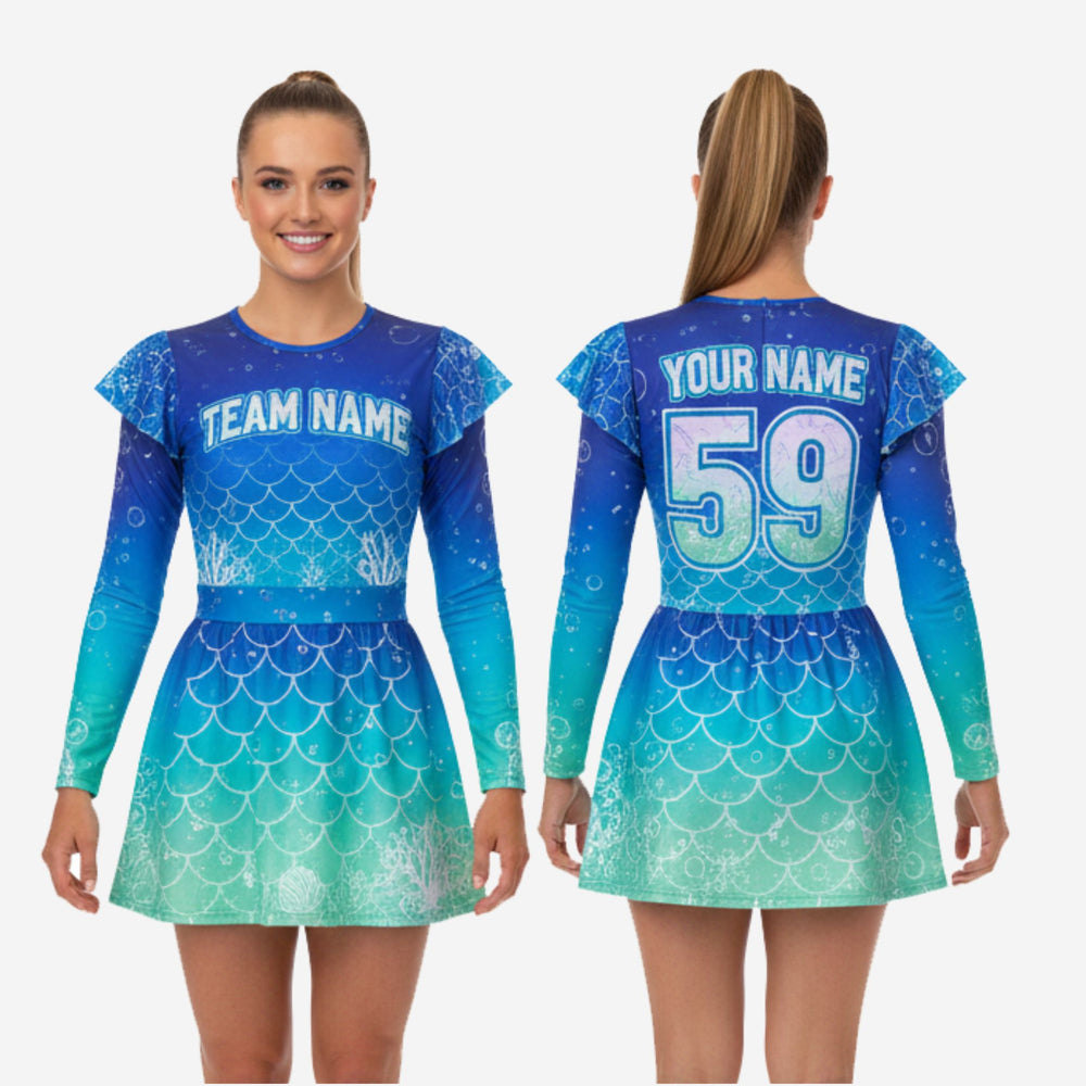 Youth & Adult Cheerleading Dress - Blue Green Gradient Team Uniform Set