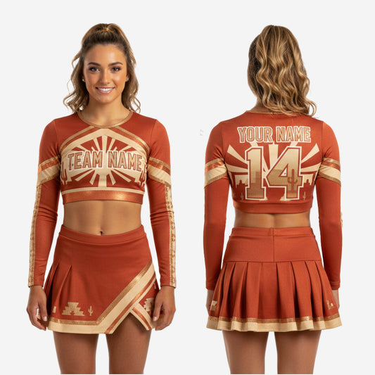 Custom Cheer Uniforms - Sublimated Long Sleeve Crop Top & Athletic Skirt Set