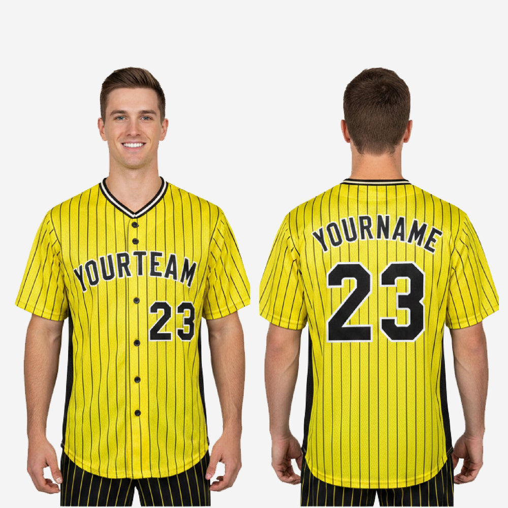 Custom Baseball Uniform Jersey - Pinstripe Full Button Sublimated Jersey in Yellow