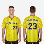 Custom Baseball Uniform Jersey - Pinstripe Full Button Sublimated Jersey in Yellow