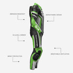 Custom Motorcycle One Piece Suit in Green & Black - Leather Racing Suit with CE Armor