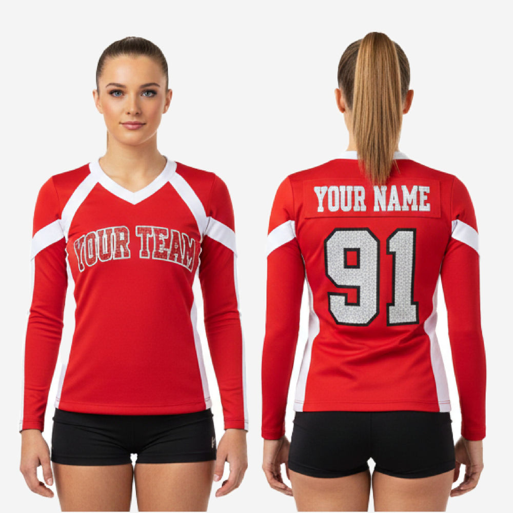 Custom Long Sleeve Cheerleading Jersey - Red V-Neck Practice Jersey