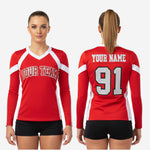 Custom Long Sleeve Cheerleading Jersey - Red V-Neck Practice Jersey