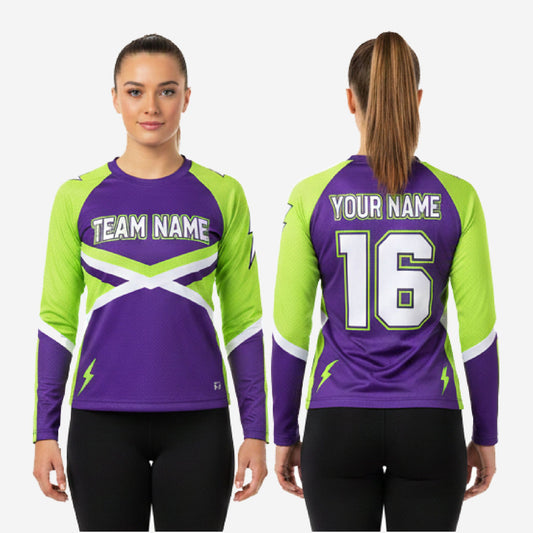 Custom Cheerleading Shell Top - Purple Long Sleeve V-Neck Uniform