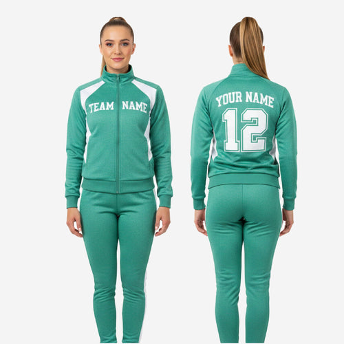 Custom Cheerleading Tracksuit Set Sea Green - Half Zip Warmup Jacket & Pants Team Suit