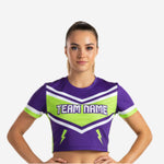 Custom Cheerleading Crop Top - Purple Lime Green Design