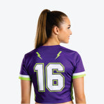 Custom Cheerleading Crop Top - Purple Lime Green Design