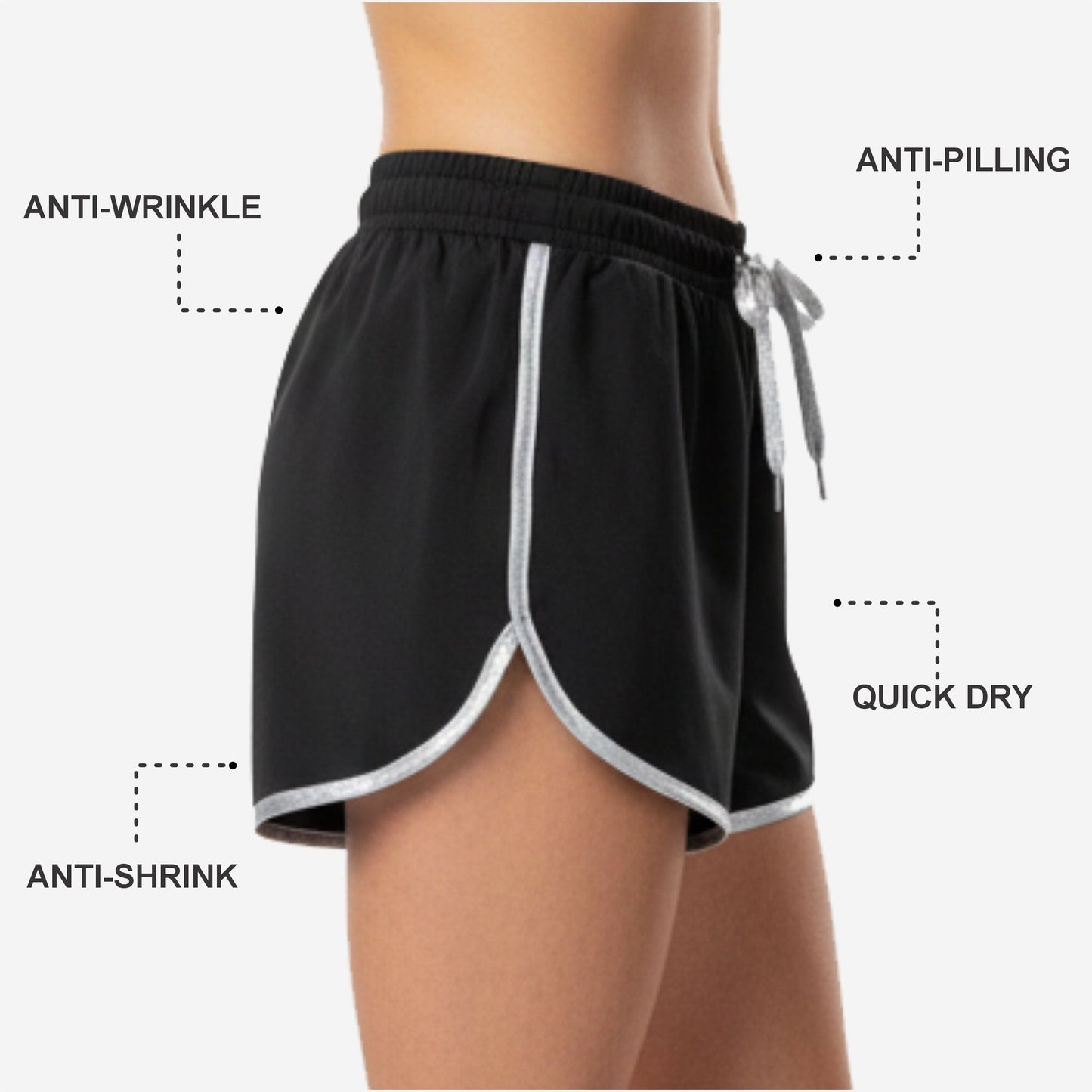 Custom Cheerleading Black Shorts - Athletic Practice Shorts with Drawstring