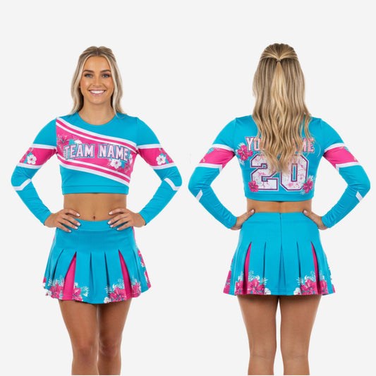 Custom Cheer Uniforms - Sublimated Long Sleeve Crop Top & Athletic Skirt Set