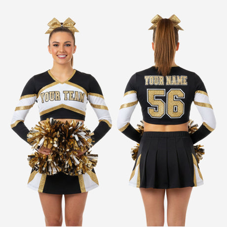 Custom Cheerleading Uniform - Black White Print Long Sleeve Sublimation Set