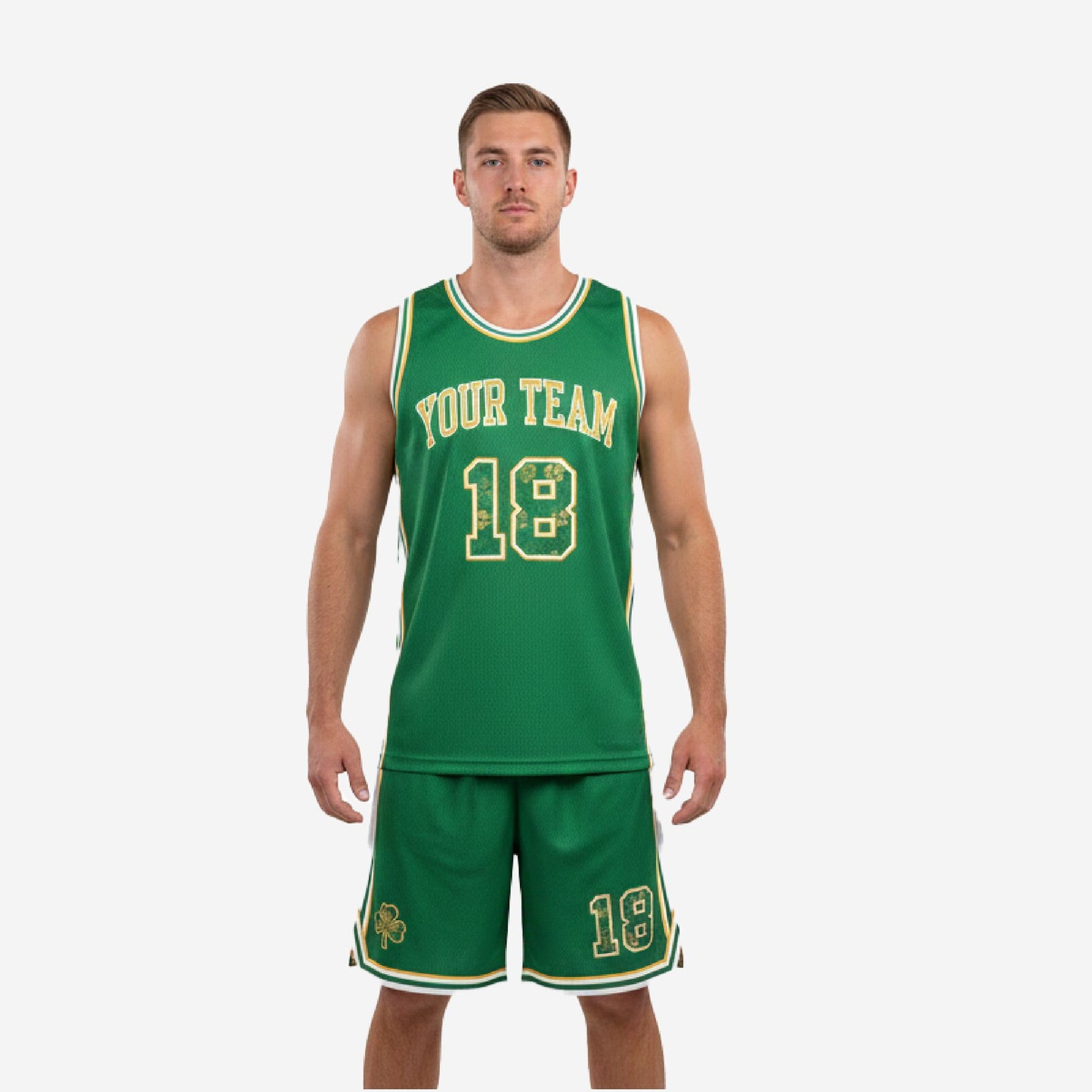 Custom Basketball Uniform Set in Green - Jersey & Shorts Team Name & Number