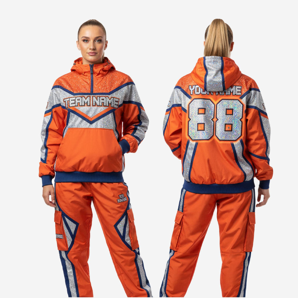 Personalized Orange Cheer Warmup Suit - Custom Hoodie Jacket & Pants Team Set