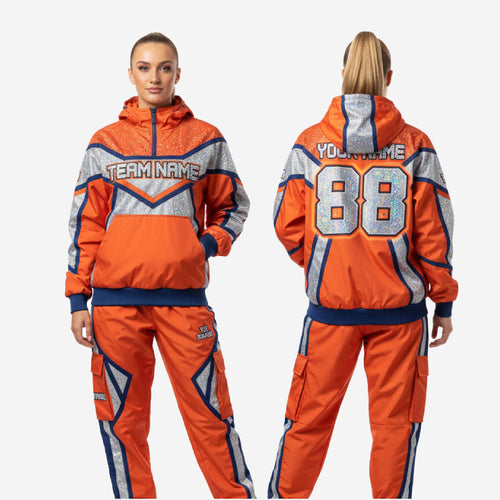 Personalized Orange Cheer Warmup Suit - Custom Hoodie Jacket & Pants Team Set