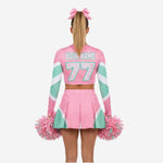 Custom Cheerleading Pink Uniform Set - Long Sleeve Crop Top & Skirt Team Name Design