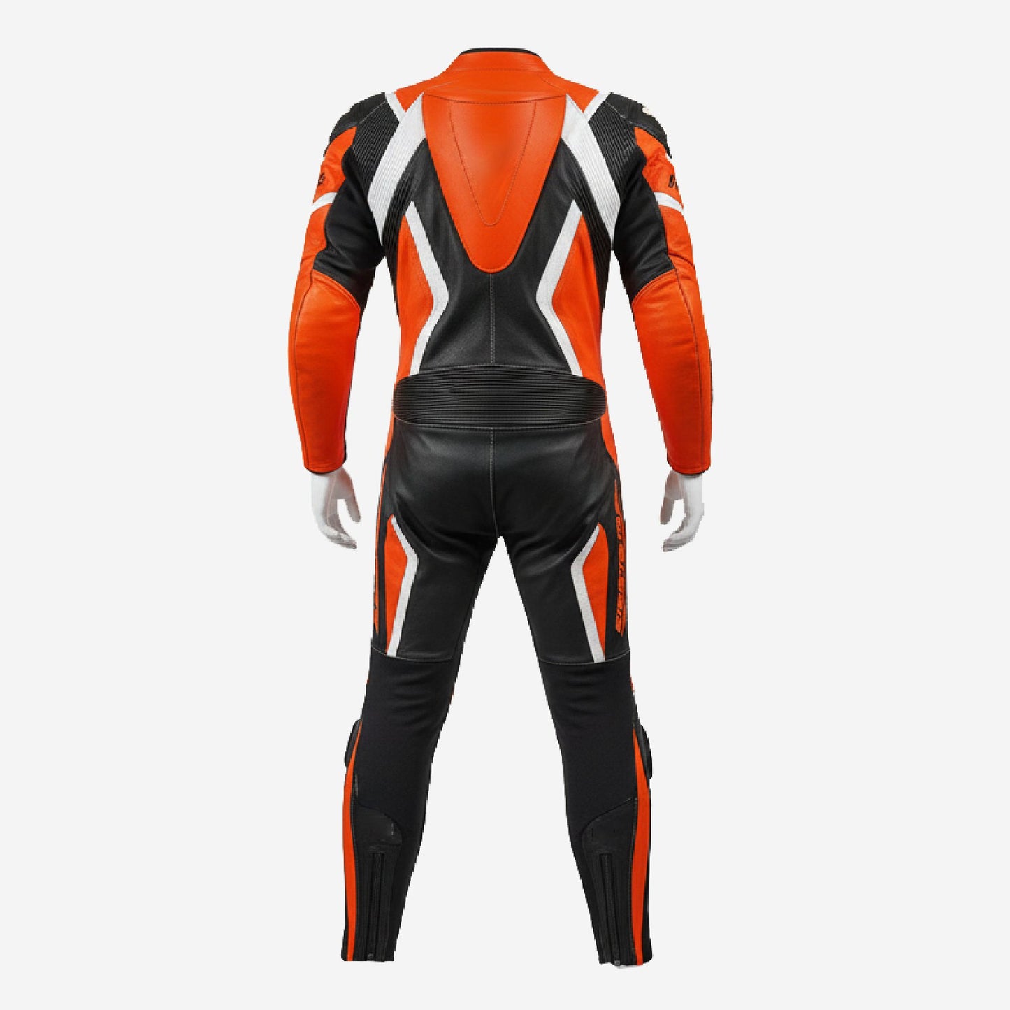 Custom Motorcycle Leather Racing Suit in Orange & Black - One Piece Racing Suit