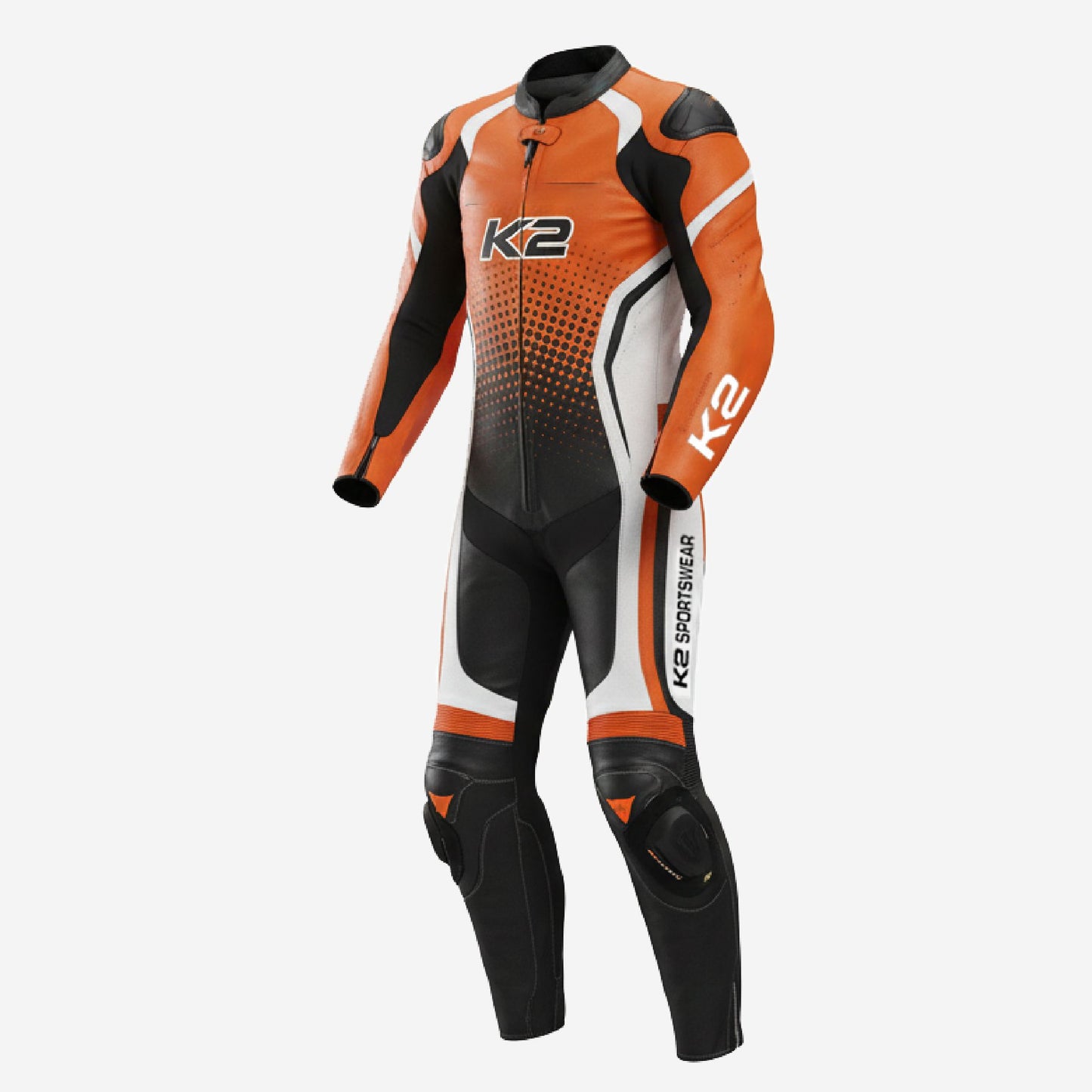 Custom Motorcycle One Piece Suit in Orange & Black - Leather Racing Suit with CE Armor