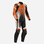 Custom Motorcycle One Piece Suit in Orange & Black - Leather Racing Suit with CE Armor
