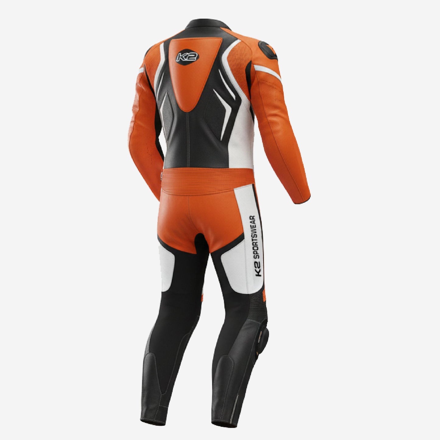 Custom Motorcycle One Piece Suit in Orange & Black - Leather Racing Suit with CE Armor