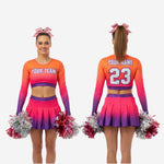 Custom Cheerleading Uniform - Orange Purple Print Long Sleeve Sublimation Set