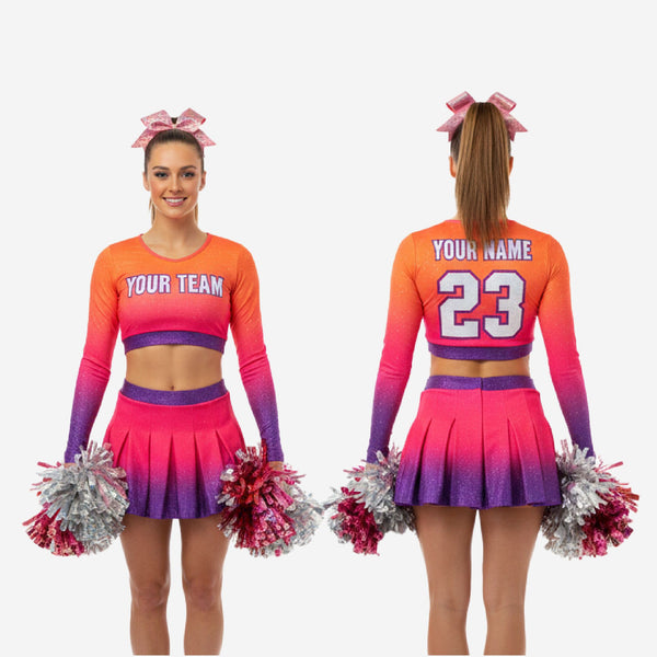 Custom Cheerleading Uniform - Orange Purple Print Long Sleeve Sublimation Set