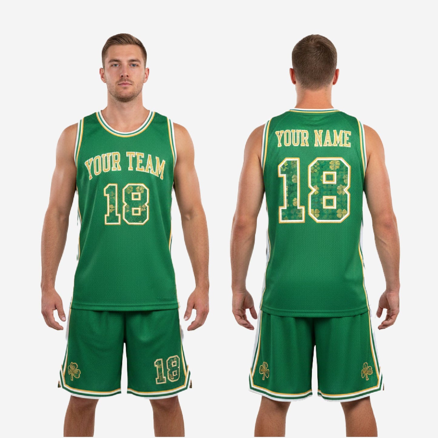 Custom Basketball Uniform Set in Green - Jersey & Shorts Team Name & Number