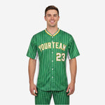 Custom Baseball Team Jersey Green - Pinstripe Full Button Custom Name Number