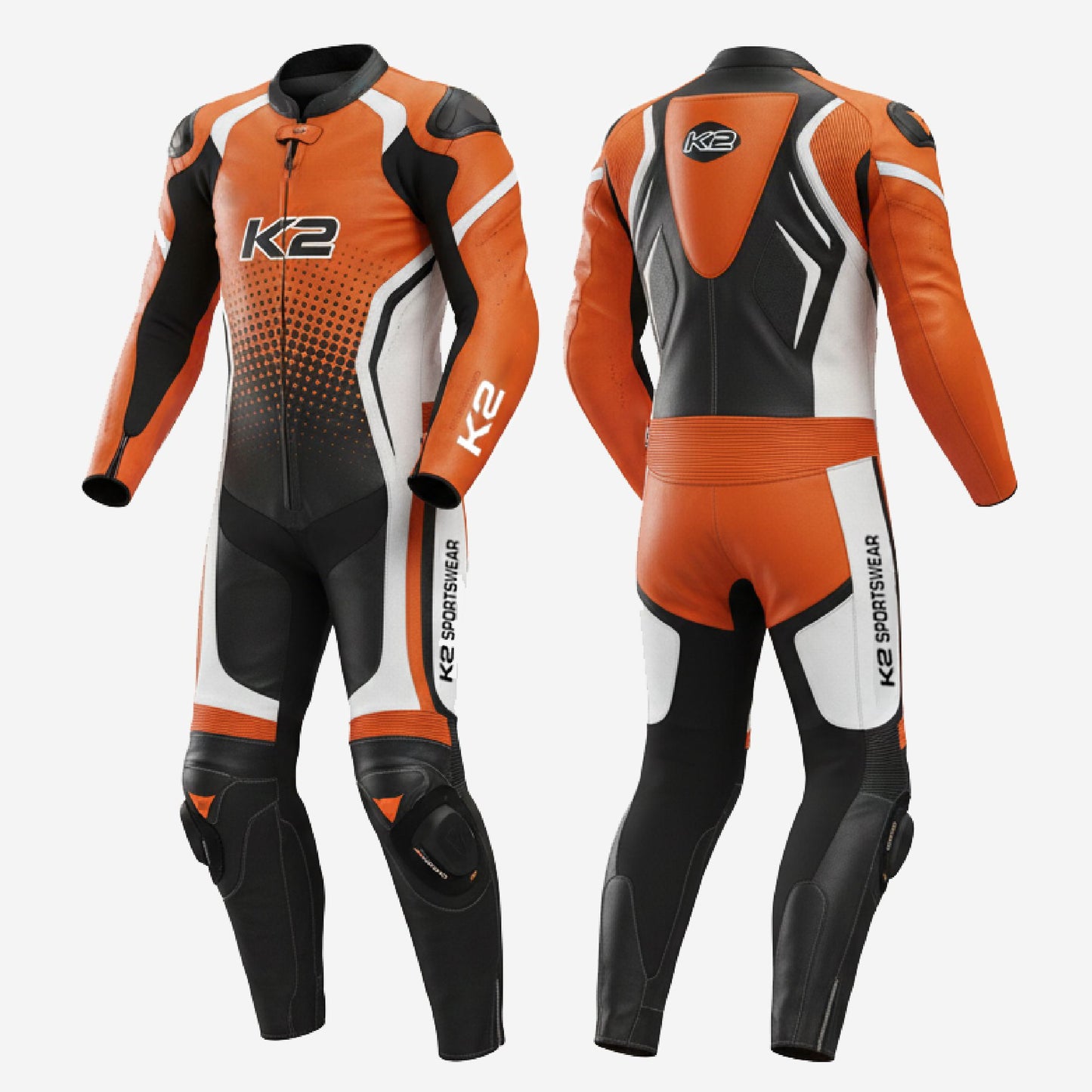 Custom Motorcycle One Piece Suit in Orange & Black - Leather Racing Suit with CE Armor