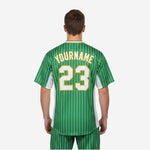 Custom Baseball Team Jersey Green - Pinstripe Full Button Custom Name Number