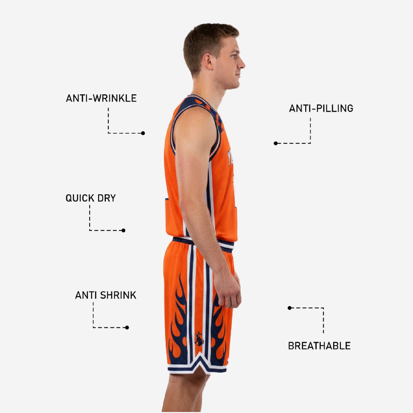 Custom Basketball Uniform Set in Orange - Jersey & Shorts Team Name & Number