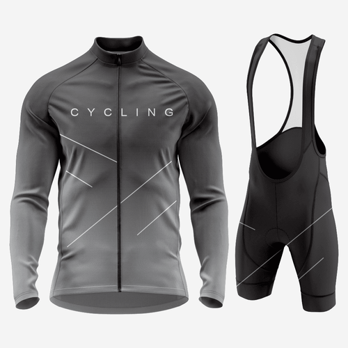 Men's Long Sleeve Cycling Jersey and Bib Shorts Outfit - Gray - K2 Sportswear | Custom Sports Uniforms & Apparels - K2 Sportswear