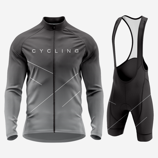 Men's Long Sleeve Cycling Jersey and Bib Shorts Outfit - Gray