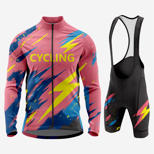 Men’s Long Sleeve Cycling Jersey and Bib Shorts Set - Light Pink
