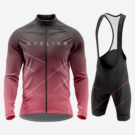 Men’s Long Sleeve Cycling Top and Bib Shorts Set - Rose Gold