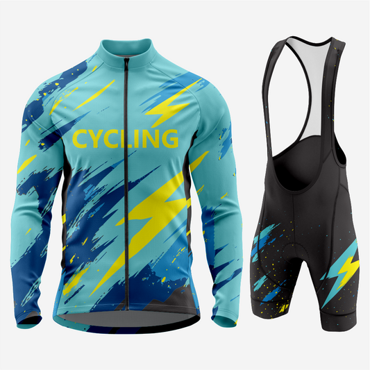 Men’s Long Sleeve Cycling Jersey and Bib Shorts Set - Teal Blue