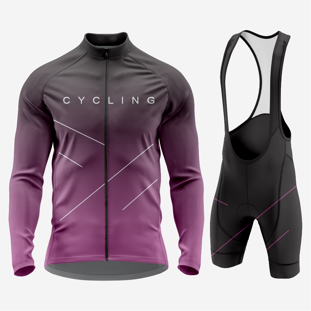 Men’s Long Sleeve Cycling Top and Bib Shorts Set - Dark Lavender