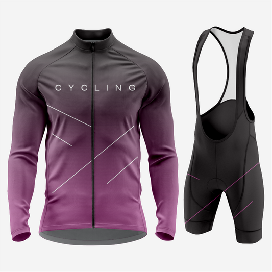 Men’s Long Sleeve Cycling Top and Bib Shorts Set - Dark Lavender