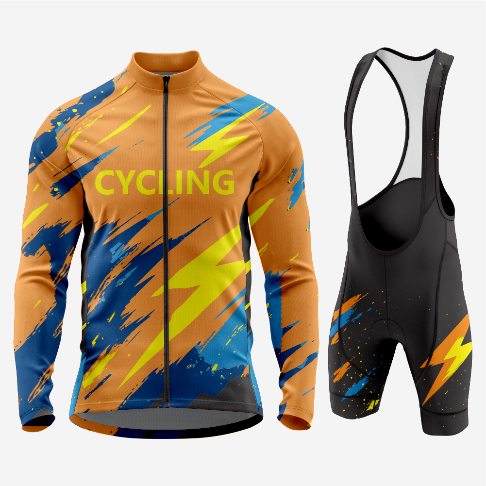 Men’s Long Sleeve Bike Jersey and Bib Shorts Set - Persian Orange