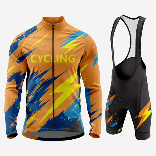 Men’s Long Sleeve Bike Jersey and Bib Shorts Set - Persian Orange