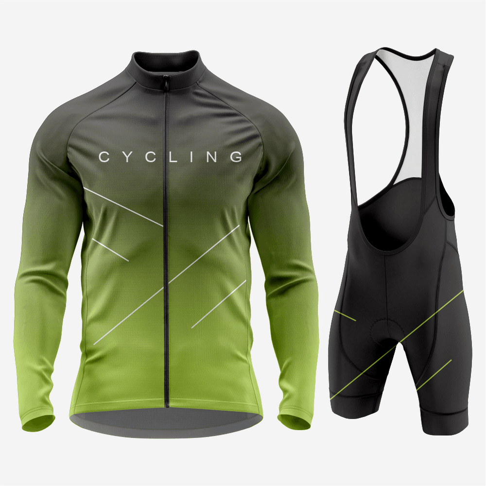 Men’s Long Sleeve Bike Jersey and Bib Shorts Set - Apple Green