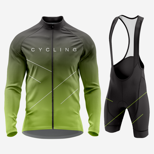 Men’s Long Sleeve Bike Jersey and Bib Shorts Set - Apple Green