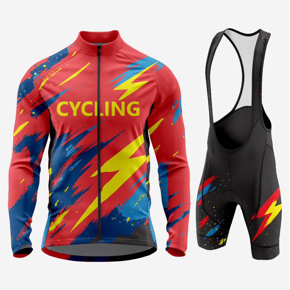 Men’s Long Sleeve Bike Jersey and Bib Shorts Set - Red