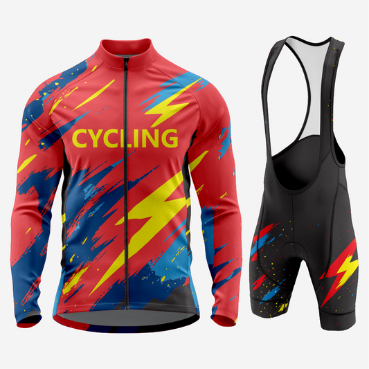 Men’s Long Sleeve Bike Jersey and Bib Shorts Set - Red