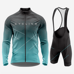 Men’s Long Sleeve Cycling Top and Bib Shorts Set - Teal Blue - K2 Sportswear | Custom Sports Uniforms & Apparels - K2 Sportswear