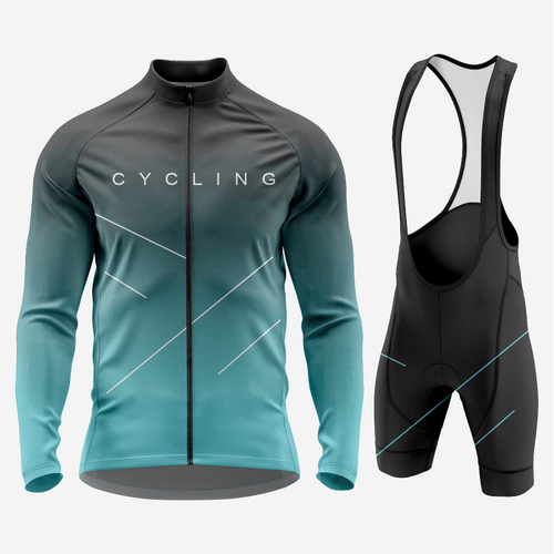 Men’s Long Sleeve Cycling Top and Bib Shorts Set - Teal Blue - K2 Sportswear | Custom Sports Uniforms & Apparels - K2 Sportswear