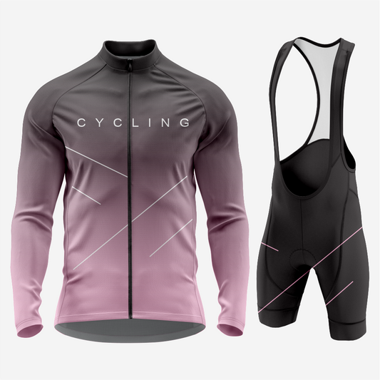 Men’s Long Sleeve Cycling Top and Bib Shorts Set - Pastel Purple