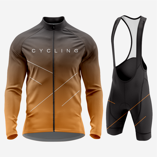 Men's Long Sleeve Cycling Jersey and Bib Shorts Outfit - Brown & Gray