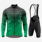 Men's Long Sleeve Cycling Jersey and Bib Shorts Outfit - Green & Gray
