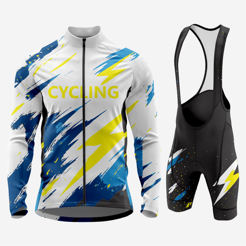 Men’s Long Sleeve Cycling Jersey and Bib Shorts Set - Light Gray - K2 Sportswear | Custom Sports Uniforms & Apparels - K2 Sportswear