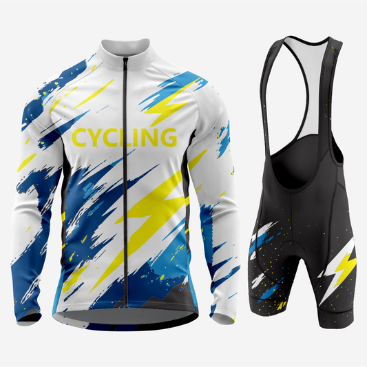Men’s Long Sleeve Cycling Jersey and Bib Shorts Set - Light Gray